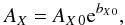 Mathematical equation: \appendix \setcounter{section}{1} \begin{equation} \label{plex} A_X = A_{X \, 0} {\rm e}^{b_{X \, 0}}, \end{equation}