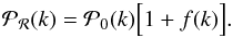 Mathematical equation: \begin{equation} \mathcal{P_R}(k) = \mathcal{P}_{0}(k) \Bigl[1 + f(k)\Bigr] . \end{equation}