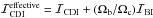Mathematical equation: \hbox{${\cal I}_{{\mathrm{CDI}}}^\mathrm{effective}={\cal I}_{{\mathrm{CDI}}}+(\Omega_{\mathrm b} / \Omega_{{\mathrm{c}}}){\cal I}_{{\mathrm{BI}}}$}