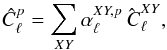Mathematical equation: \appendix \setcounter{section}{1} \begin{equation} \hat{C}_{\ell}^{p}=\sum_{XY}\alpha_{\ell}^{XY,p}\hat{\, C}_{\ell}^{XY}, \end{equation}