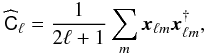 Mathematical equation: \appendix \setcounter{section}{4} \begin{eqnarray} \label{eq:smica:hR} \widehat{\tens{C}}_\ell = \frac{1}{2\ell+1}\sum_m \vec{x}_\lm \vec{x}_\lm\adj, \end{eqnarray}