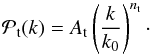Mathematical equation: \begin{equation} \clp_{\rm t}(k)=\At \left(\frac{k}{k_0}\right)^{\nt} \cdot % \end{equation}