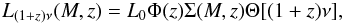 \begin{eqnarray} L_{(1+z)\nu}(M,z)=L_0 \Phi(z) \Sigma(M,z) \Theta[(1+z)\nu], \label{eqn:lfunc} \end{eqnarray}