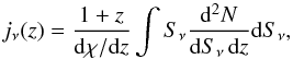 \appendix \setcounter{section}{2} \begin{equation} \label{eq:B1} j_\nu(z) = \frac{1+z}{{\rm d}\chi/{\rm d}z} \int S_\nu \frac{{\rm d}^2N}{{\rm d}S_\nu \, {\rm d}z} {\rm d}S_\nu, \end{equation}