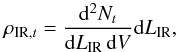 \appendix \setcounter{section}{2} \begin{equation} \rho_{{\rm IR},t} = \frac{{\rm d}^2N_{t}}{{\rm d}L_{\rm IR} \, {\rm d}V} {\rm d}L_{\rm IR}, \end{equation}