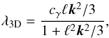 Mathematical equation: \appendix \setcounter{section}{1} \begin{equation} \lambda_{\rm3D}={c_\gamma\ell\kk^2/3\over1+\ell^2\kk^2/3}, \label{decay3Db} \end{equation}
