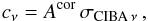 Mathematical equation: \appendix \setcounter{section}{3} \begin{equation} c_\nu = A^{\rm cor} \, \sigma_{\rm CIBA\,\nu}\,, \end{equation}
