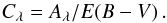 Mathematical equation: \appendix \setcounter{section}{5} \begin{equation} C_\lambda = A_\lambda/E(B-V)\,. \end{equation}