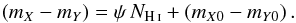 Mathematical equation: \appendix \setcounter{section}{5} \begin{equation} \label{eq:egr_vs_tau} (m_X-m_Y) = \psi \,N_\ion{H}{i} + (m_{X0}-m_{Y0})\,. \end{equation}