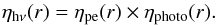 Mathematical equation: \begin{equation} \eta_{\rm h\nu}(r)=\eta_{\rm pe}(r) \times \eta_{\rm photo}(r). \end{equation}