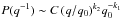 Mathematical equation: \hbox{$P(q^{-1})\sim C\,(q/q_0)^{k_2} q_0^{-k_1}$}