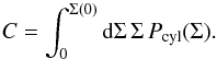 Mathematical equation: \begin{equation} C = \int_0^{\Sigma(0)}{\rm d}\Sigma \,\Sigma\,P_{\rm cyl}(\Sigma). \end{equation}