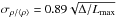 Mathematical equation: \hbox{$\sigma_{\rho/ \left< \rho \right>} = 0.89\sqrt{\Delta/L_{\rm max}}$}