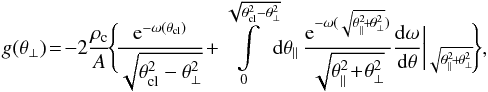 Mathematical equation: \appendix \setcounter{section}{3} \begin{equation} \label{eq_pdfbonnor} P_{\rm BE}(\Sigma) = \frac{2r_{\bot}}{r_{\rm cl}^2}\left(-\frac{{\rm d}\Sigma}{{\rm d}r_\bot}\right)^{-1} =\frac{2\theta_\bot}{\theta_{\rm cl}^2}\left(-\frac{{\rm d}\Sigma}{{\rm d}\theta_\bot}\right)^{-1}\cdot \end{equation}