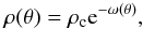 Mathematical equation: \begin{equation} \rho(\theta) = \rho_{\rm c} {\rm e}^{-\omega(\theta)}, \end{equation}