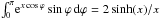 Mathematical equation: \hbox{$\int_0^\pi \! {\rm e}^{x \cos{\varphi}} \sin{\varphi} \, {\rm d}\varphi = 2\sinh(x)/x$}