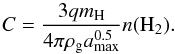 Mathematical equation: \appendix \setcounter{section}{1} \begin{equation} C = \frac{3qm_{\rm H}}{4\pi\rho_{\rm g}a_{\rm max}^{0.5}}n(\rm H_{2}). \end{equation}