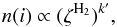 Mathematical equation: \begin{equation} \label{ninn} n(i)\propto (\Ezhh)^{k^\prime} , \end{equation}