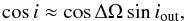 Mathematical equation: \begin{equation} \cos i \approx \cos \Delta \Omega \sin i_{\rm out}, \label{140404a} \end{equation}