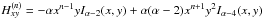 Mathematical equation: \hbox{$H_{xy}^{(n)} = -\alpha x^{n-1}yI_{\alpha-2}(x,y) + \alpha(\alpha -2)x^{n+1}y^{2}I_{\alpha-4}(x,y)$}