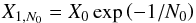 Mathematical equation: \begin{equation} X_{1,N_0} = X_0 \exp \left(-1/N_0 \right) \, \, \end{equation}
