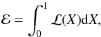 Mathematical equation: \begin{equation} \evid = \int^1_0 \mathcal{L} (X) {\rm d}X, \label{eq:1d_evidence} \end{equation}