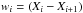 Mathematical equation: \hbox{$w_i = \left(X_i - X_{i+1}\right)$}