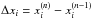 Mathematical equation: \hbox{$\Delta x_i = x_i^{(n)} - x_i^{(n-1)}$}