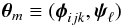 Mathematical equation: \begin{eqnarray} \vec{\theta}_{m} \equiv (\vec{\phi}_{ijk}, \vec{\psi}_{\ell}) \end{eqnarray}