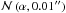 Mathematical equation: \hbox{$\mathcal{N}\left(\alpha, 0.01{''} \right)$}