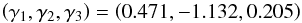 Mathematical equation: \begin{equation} \left( \gamma_{1},\gamma_{2},\gamma_{3}\right)=\left(0.471,-1.132,0.205\right) \label{eq:YM_I} \end{equation}