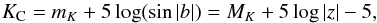 Mathematical equation: \begin{equation} K_{\rm C}=m_K+ 5 \log (\sin |b|)=M_K+5\log |z|-5, \end{equation}