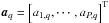 Mathematical equation: \hbox{$\ba_q =\left [ a_{1, q}, \cdots, a_{P, q} \right ]^{\rm T}$}