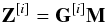 Mathematical equation: \begin{equation} \bZ^{[i]} = \bG^{[i]} \bM \label{eq:adi:basic} \end{equation}