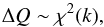 Mathematical equation: \begin{equation} \label{eq:deltagofdistr} \Delta Q \sim \chi^2(k) , \end{equation}