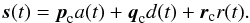 Mathematical equation: \appendix \setcounter{section}{1} \begin{equation} \label{eq3} \vec{s}(t) = \vec{p}_\text{c} a(t) + \vec{q}_\text{c} d(t) + \vec{r}_\text{c} r(t) . \end{equation}