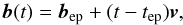 Mathematical equation: \appendix \setcounter{section}{1} \begin{equation} \label{eq4} \vec{b}(t)=\vec{b}_\text{ep} + (t-t_\text{ep})\vec{v} , \end{equation}