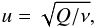 Mathematical equation: \appendix \setcounter{section}{2} \begin{equation} \label{hip2e04} u = \sqrt{Q/\nu} , \end{equation}