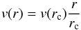 Mathematical equation: \begin{equation} v(r) = v(r_{\rm c}) \frac{r}{r_{\rm c}} \end{equation}