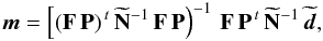 \appendix \setcounter{section}{4} \begin{eqnarray} \vec{m} = \left[(\mathbf{F\,P})^{\,t}\,\widetilde{\mathbf{N}}^{-1}\,\mathbf{F\,P}\right)^{-1}\,\mathbf{F\, P}^{\,t}\,\mathbf{\widetilde N}^{-1}\,\widetilde{\vec{d}}, \label{eq:glsSolFourier} \end{eqnarray}