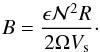 \begin{equation} B=\frac{\epsilon \mathcal{N}^2 R}{2\Omega V_{\rm s}}\cdot \end{equation}