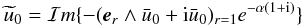 \begin{eqnarray*} \widetilde{u}_0=\mathcal{I}m\{-(\vec{e}_r \wedge\bar{u}_0+{\rm i}\bar{u}_0)_{r=1}e^{-\alpha(1+{\rm i})}\} \end{eqnarray*}