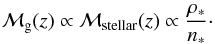 \begin{eqnarray} \mg(z) \propto \mathcal{M}_{\rm stellar}(z) \propto \frac{\rho_{*}}{n_{*}}\cdot \end{eqnarray}