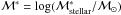 \hbox{$\mathcal{M}^{*}= \log(\mathcal{M}^{*}_{\rm stellar} /\mathcal{M}_{\odot})$}