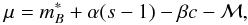\begin{equation} \mu = m_B^* + \alpha(s-1) -\beta c - {\mathcal M}, \label{eq:distance-estimator} \end{equation}