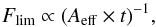 \begin{equation} F_{\rm lim}\propto (A_{\rm eff}\times t)^{-1}, \label{eq:flim} \end{equation}