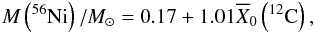 \begin{eqnarray} M\left(^{56}\mathrm{Ni}\right)/M_\odot = 0.17 + 1.01 \overline{X}_0\left(^{12}\mathrm{C}\right), \label{eq:nimasslinear} \end{eqnarray}