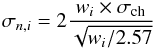 \appendix \setcounter{section}{1} \begin{eqnarray} \sigma_{n,i}= 2 {w_i\times \sigma_{\rm ch}\over \sqrt{w_i/2.57}} \end{eqnarray}