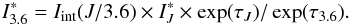 \appendix \setcounter{section}{2} \begin{equation} I^*_{3.6} =I_{\rm int}(J/3.6) \times I^*_J \times \exp(\tau_{J})/\exp(\tau_{3.6}) . \end{equation}