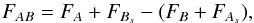 \begin{equation} F_{AB} = F_A + F_{B_s} - (F_B + F_{A_s}), \end{equation}